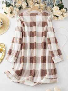 SHEIN LUNE Kích thước lớn Lưới Mô hình Áo Tay dài Áo chui đầu Cổ chữ V Đầm - Nhiều màu - Xem 2