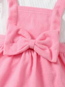 Em bé Cô gái Sọc Váy yếm Bộ Với Bowknot - Hồng - Xem 5