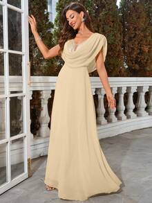 UNITHORSE Sequins & Mesh Chiffon Patchwork Mother Of The Bride Dress - Apricot - View 4