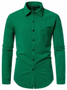 Manfinity Homme Men'S Textured Turn-Down Collar Shacket - Green - View 1