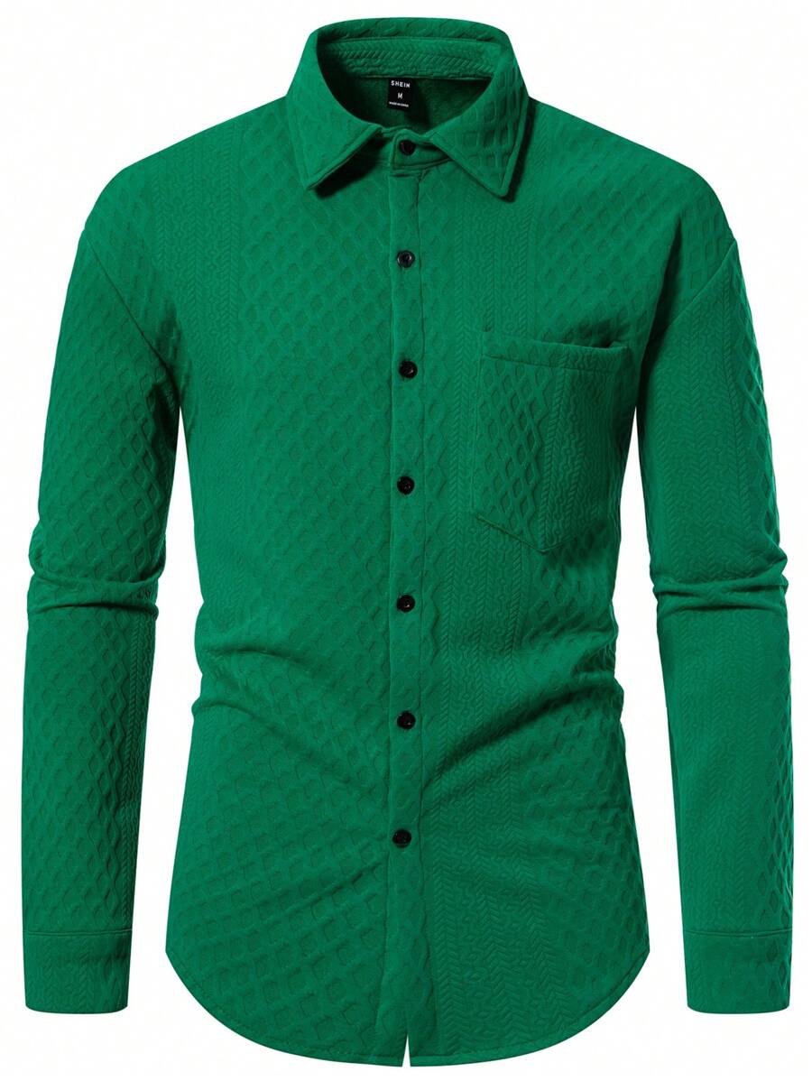 Manfinity Homme Men'S Textured Turn-Down Collar Shacket - Green - View 1