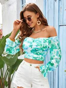 SHEIN VCAY Vacation Off Shoulder Women'S Top - Green - View 5