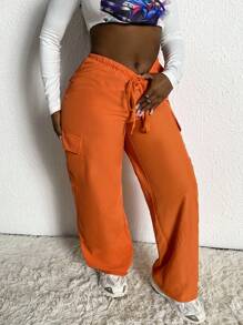 Slaydiva 女士帶口袋束腰口袋軍裝褲 - 橘色 - 查看 5