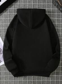 SHEIN EZwear 2023年新款歐美風帽衫,女士印花設計,寬鬆版型,學生最佳選擇,適用於秋冬季節 - 黑色 - 查看 2