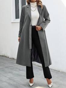 SHEIN LUNE Women's Wrap Front Peak Lapel-Neck Dress With Tie Waist Fall Cloth For Women - Grey - View 1