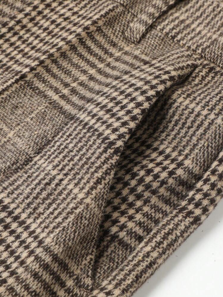 Manfinity Mode Men's Plaid Suit Collar Suit, Old Money Style - Coffee Brown - View 7