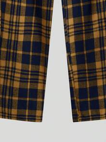 SHEIN Boys' Round Neck Long Sleeve Battery Print T-shirt And Plaid Pants Homewear Set - Orange - View 4