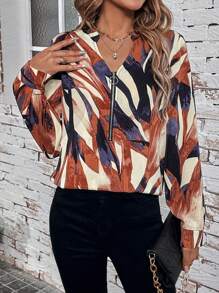 SHEIN LUNE 女性全印花半拉鍊襯衫 - 彩色 - 查看 3