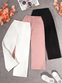 Teenage Girls' Woven V-Shaped Waistband Pants, Pack Of 3, School, Campus, College Chic Outfits For Autumn/Winter