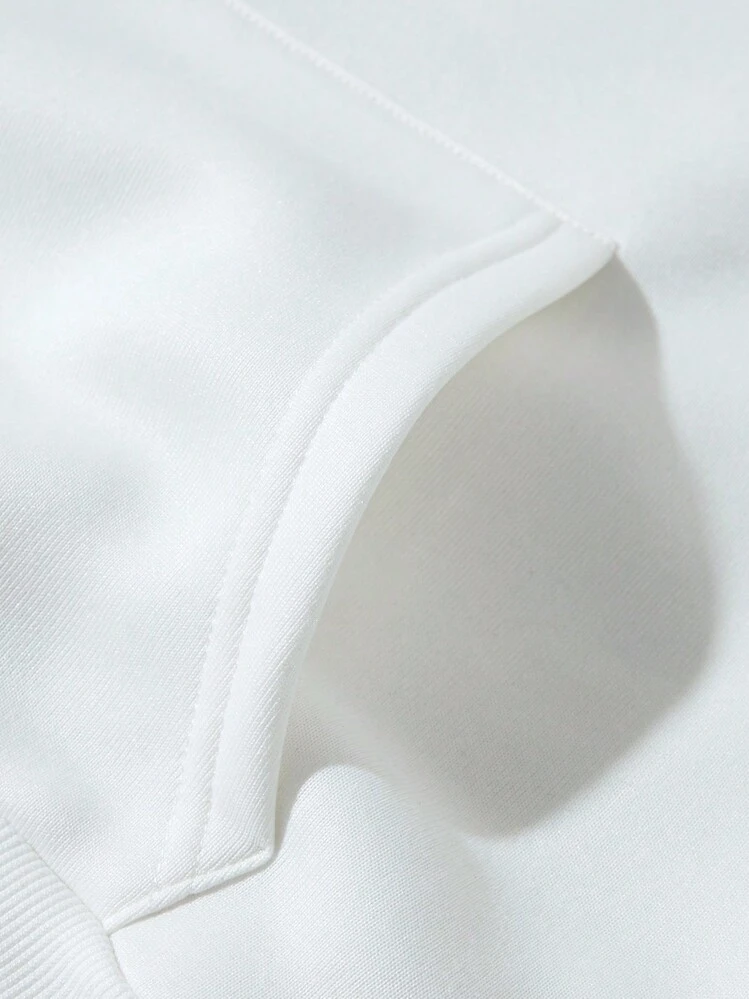 SHEIN EZwear Capucha con estampado de dibujo con bolsillo de canguro con cordón - Blanco - Ver 3