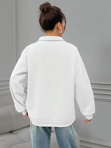SHEIN EZwear 女式字母印花半拉鍊運動衫 - 白色 - 查看 2