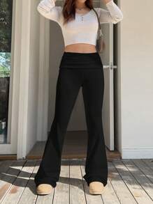 SHEIN EZwear Pantalones Acampanados De Mujer Con Pliegues