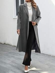 SHEIN LUNE Women's Wrap Front Peak Lapel-Neck Dress With Tie Waist Fall Cloth For Women - Grey - View 5