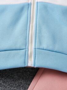 SHEIN 女孩彩虹字母印花連帽拉鍊運動衫和運動褲套裝 - 卡其色 - 查看 6