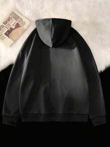 Manfinity Roghcode Men's Skull Letter Graphic Hooded Drop Shoulder Sweatshirt, For Fall - Black - View 2