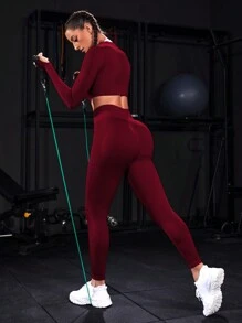 Easithlete Tuta da ginnastica elastica e senza cuciture, set da donna per allenarsi durante il Capodanno Cinese - Bordò - Visualizzare 4