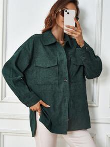 SHEIN Clasi Women's Lapel Collar Drop-Shoulder Coat With Flap Pockets And Button Closure Fall Cloth For Women - Green - View 5