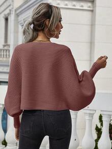 SHEIN Clasi 女士简约条纹纯色圆领套头毛衣针织衫秋冬毛衣 - 咖啡棕 - 查看 2