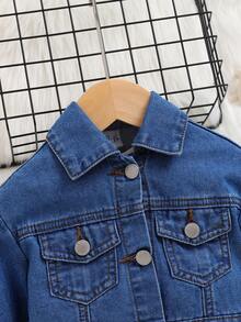 SHEIN Em bé Cô gái Áo khoác denim Với Flap túi ( 1 Miếng ) - Rửa trung bình - Xem 3