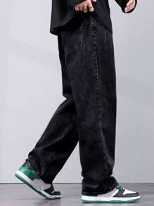 Hombres Jeans de pierna recta con bolsillo oblicuo