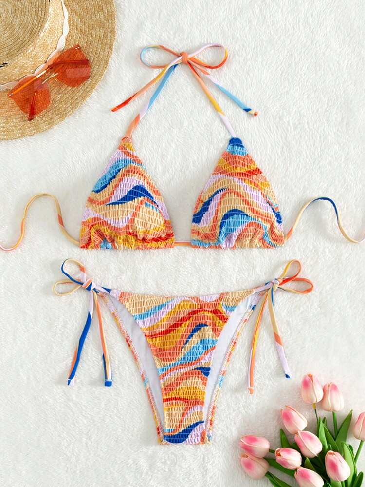 Women's Halter Wave Stripe Bikini Set Carnival Summer Beach