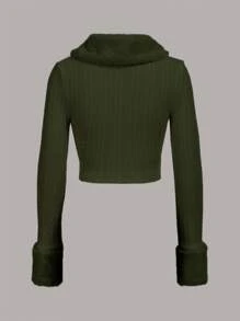 SHEIN MOD Của phụ nữ Dệt kim Vòng cổ Áo khoác - xanh quân đội - Xem 2