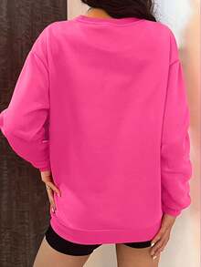 SHEIN EZwear Women's Character Print Drop Shoulder Sweatshirt - Hot Pink - View 2