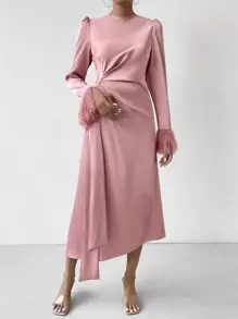 Chiquease 褶皺緞面裙 - 杏色 - 查看 6