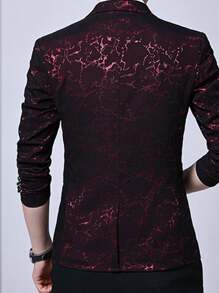 Men Jacquard Single Button Suit - Burgundy - View 2