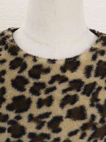 SHEIN Little Girls' Lovely Casual Leopard Print Furry Short Sleeve Dress With Round Neckline, Autumn