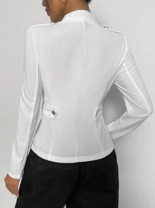 SHEIN Essnce 女性雙拉鍊和肩帶設計西裝外套 - 白色 - 查看 2