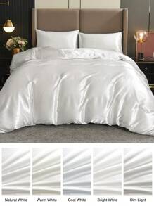 3pcs Solid Color Tweed Duvet Cover Set With 2 Pillowcases - White - View 7