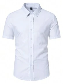 Manfinity Homme Men's White Summer Basic Casual City Break Short-Sleeve Shirt,INS-Style Black And White Floral Print Little Doves,Button-Down Collar Business Party - White - View 2