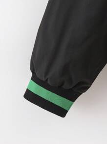 男童休閒保暖棒球外套,有字母印花,適用於秋冬季節 - 黑色 - 查看 4