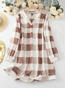 SHEIN LUNE Kích thước lớn Lưới Mô hình Áo Tay dài Áo chui đầu Cổ chữ V Đầm - Nhiều màu - Xem 1