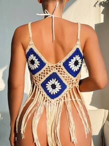 SHEIN Swim Summer Women's Fringed Cover Up Top Music Festival - Multicolor - View 2