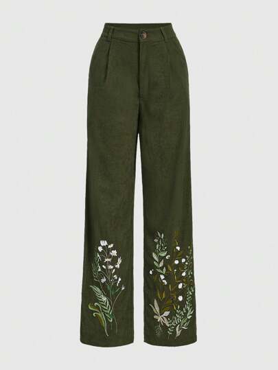 Fairycore Vintage Casual Floral Embroidered Straight-Leg Pants