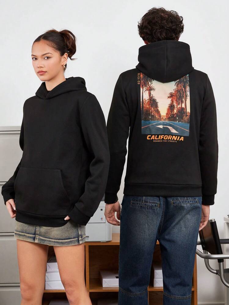 1pc Knitted Hoodie Sweatshirt With Photo And Text Print, For Fall Winter