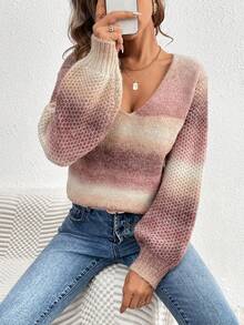 SHEIN Frenchy 女用漸層燈籠袖毛衣 - 淺灰紫 - 查看 4