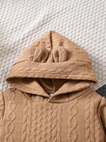 SHEIN Little Girls' Hooded Sweatshirt And Jogger Pants Two Piece Set - Khaki - View 3