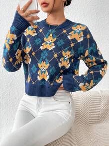 SHEIN LUNE Pull À Motif De Dessin Animé Pour Femmes, Col Rond, Épaules Tombantes