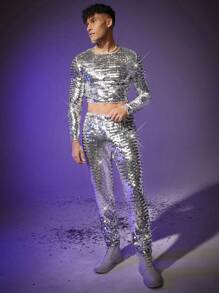 FeverCity 亮片上衣和褲子套裝 - 銀色 - 查看 4