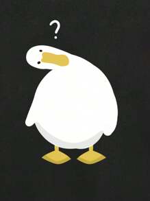 Manfinity Dauomo Men's Cartoon Duck Print Drop Shoulder Sweatshirt - Black - View 5