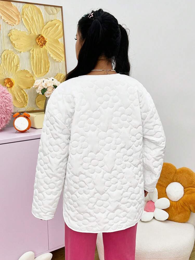 Women's Collarless Quilted Jacket With Floral Print