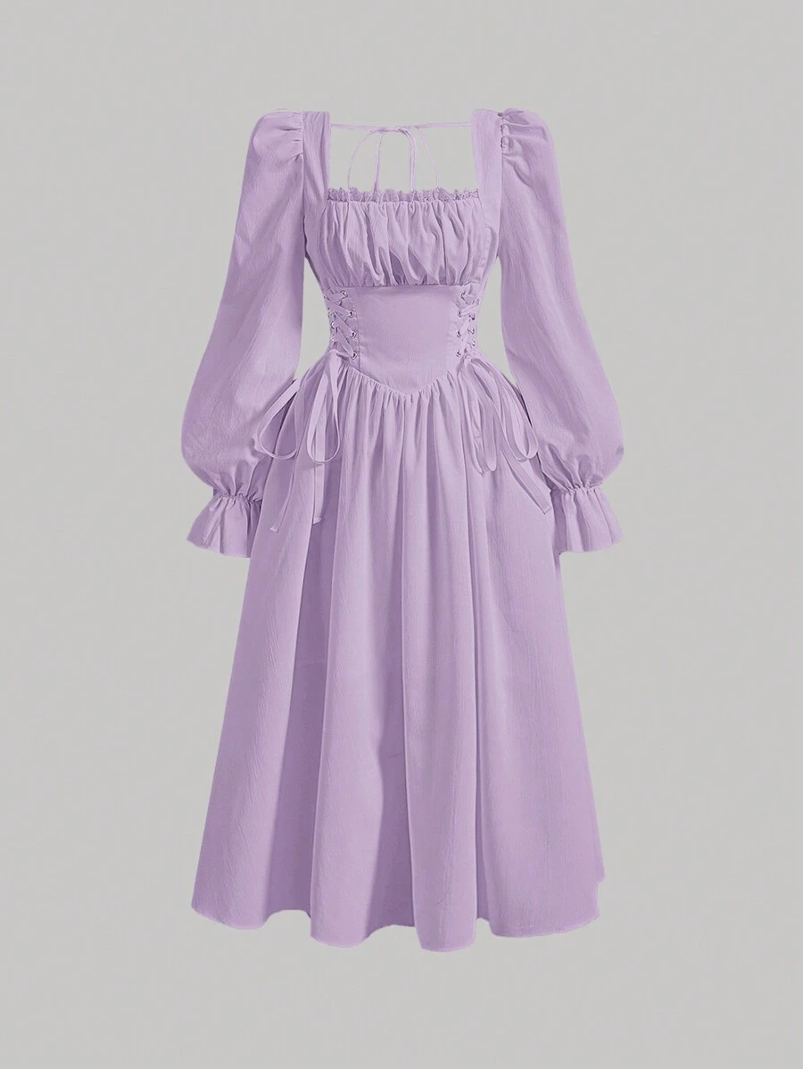 SHEIN MOD Women's Ruffle Flounce Sleeve Tie Belted Dress,Pastel Dresses For Women,Lavender Dress - Mauve Purple - View 1