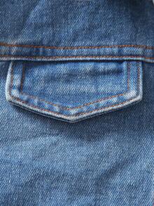 SHEIN 少女翻領細節鈕扣丹寧外套,不整齊的下擺和實心肋條肩帶裙子套裝 - 黑色 - 查看 5