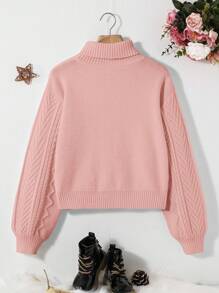SHEIN Suéter Curto De Malha Jacquard Com Manga Longa E Gola Alta Para Adolescentes