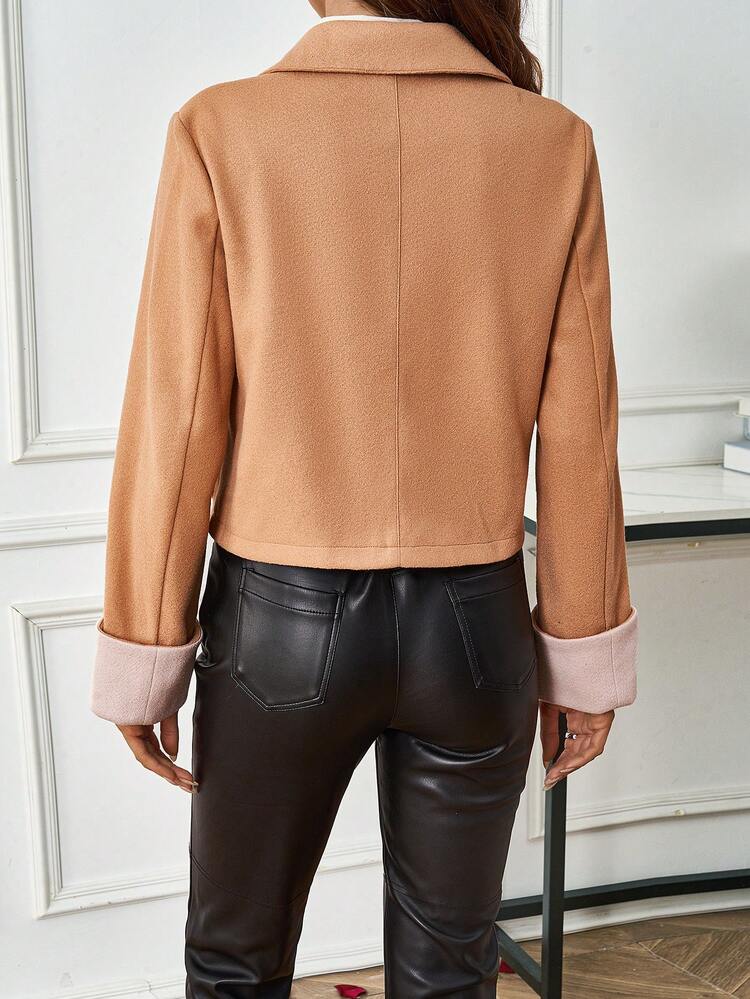 Women's Contrast Color Lapel Collar Long Sleeve Woolen Coat Fall Cloth For Women