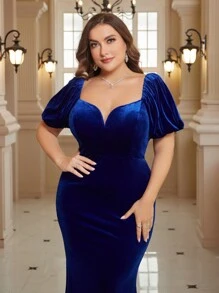 SHEIN Belle 甜心領皇室風格禮服,大碼晚禮服(大重量版) - 寶藍色 - 查看 4