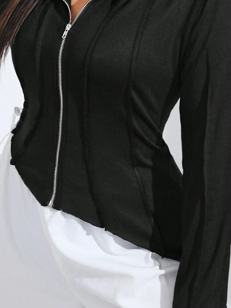 Plus Size Ladies' Zipper Front Hooded T-shirt